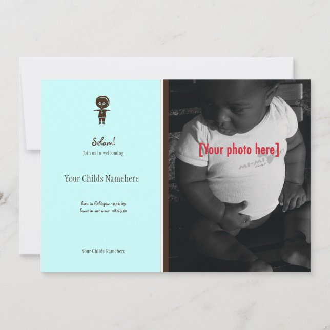 Invitación de adopción de niño etíope (Anverso)