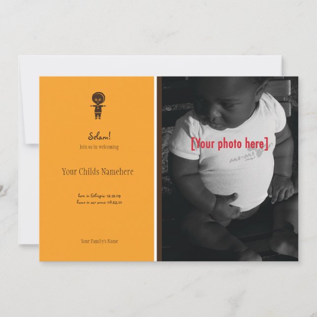 Invitación de adopción de niño etíope (Anverso)