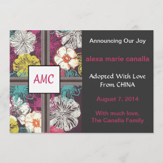 Invitación de Adopción Monogramada de Floral Asiát