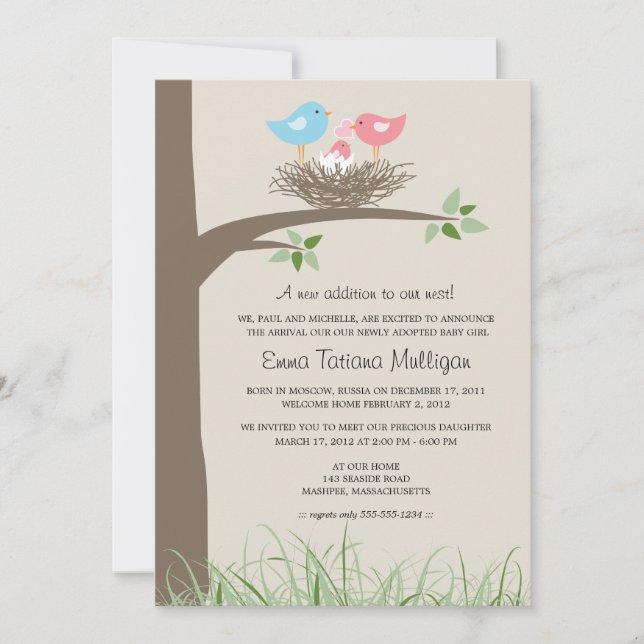 Invitación de adopción Nido de Bird (Anverso)