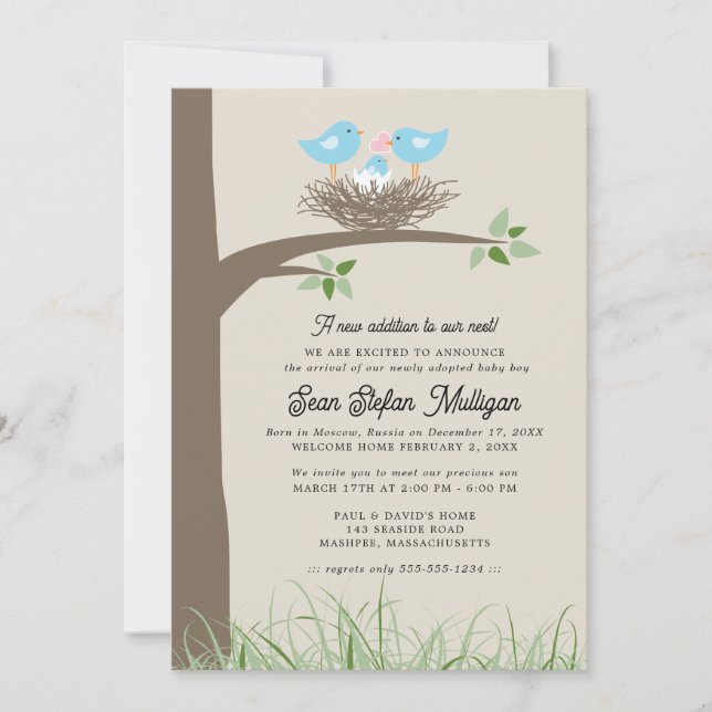 Invitación de adopción Nido de Bird (Anverso)