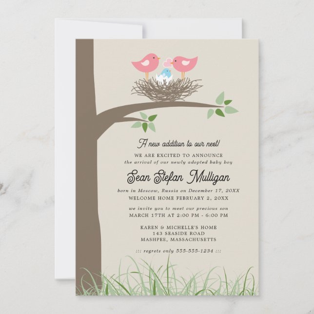 Invitación de adopción Nido de Bird (Anverso)