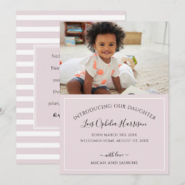 Invitación de adopción Rubor banda rosa y blanca