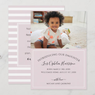 Invitación de adopción Rubor banda rosa y blanca