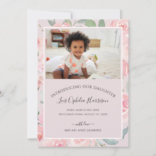 Invitación de adopción Rubor Floral rosa (Anverso)