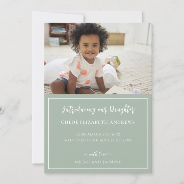 Invitación de adopción Sage Huella verde y blanca (Anverso)