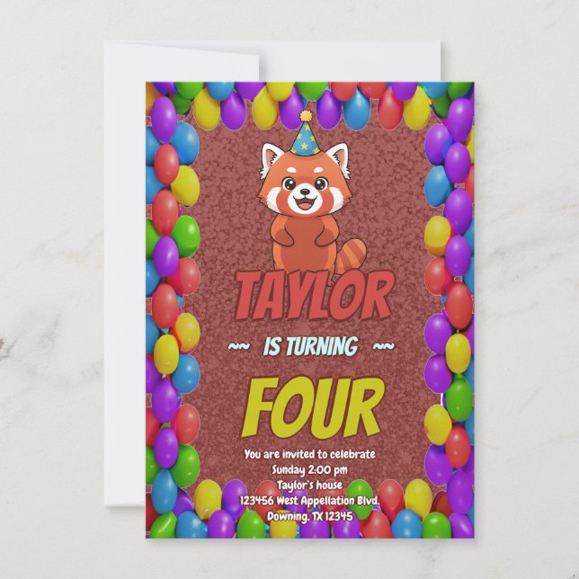 Invitación de adulto de Panda Rojo Caprichoso (Anverso)