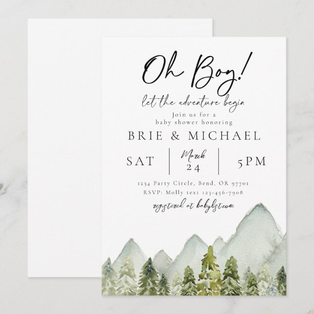 Invitación de Adventure Baby Shower | Bosque (Anverso / Reverso)