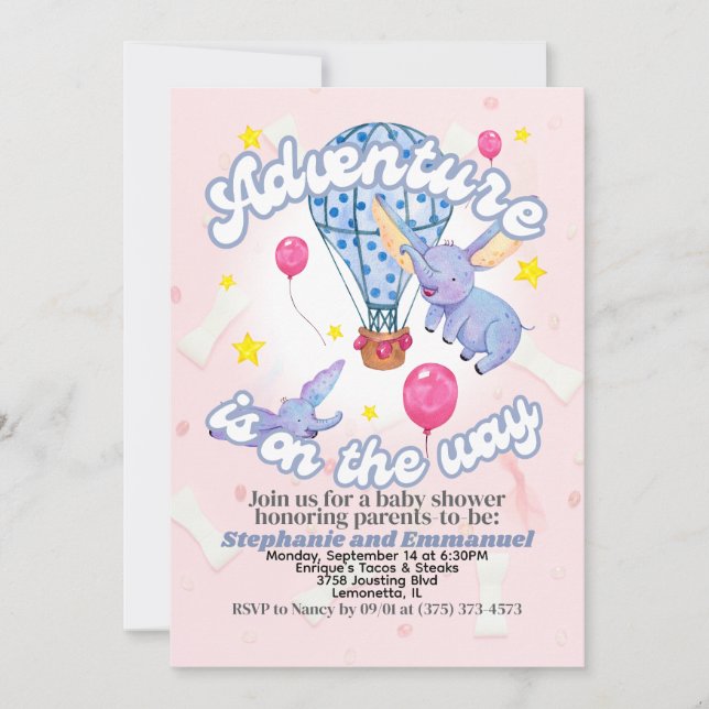 Invitación de Adventure Baby Shower | Elep de acua (Anverso)