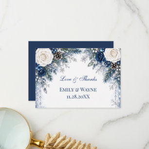 Invitación de agradecimiento de rosa blanca y azul