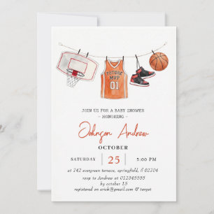 Invitación de agua para baby shower de baloncesto