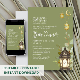 Invitación de agua para Ramadan Iftar con vegetaci