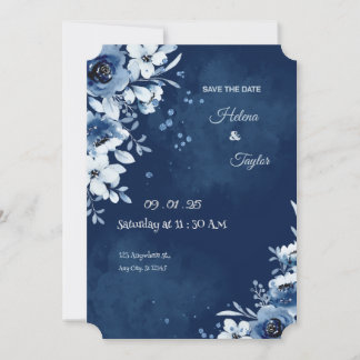 Invitación de Ahorra la Fecha para Boda Azul Elega