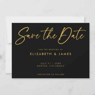 Invitación de Ahorro de Fecha de Boda Negra Modern