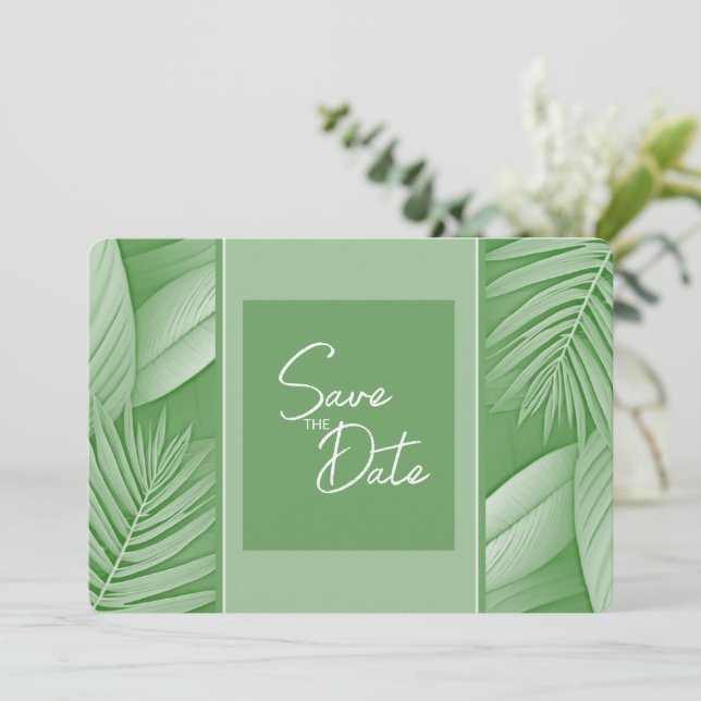 Invitación de Ahorro de Fecha de Boda Verde Tropic (Anverso de pie)