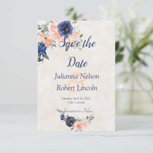 Invitación de ahorro de fecha de flor de acuarela  (Anverso de pie)