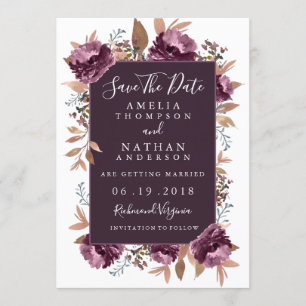 Invitación de Ahorro de Fecha de Floración Púrpura