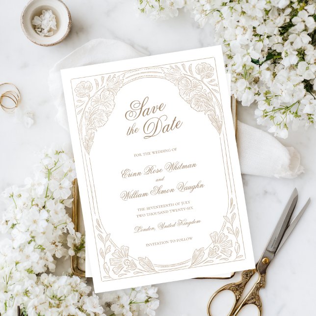 Invitación de Ahorro de Fecha de Marco Floral Vint (Subido por el creador)