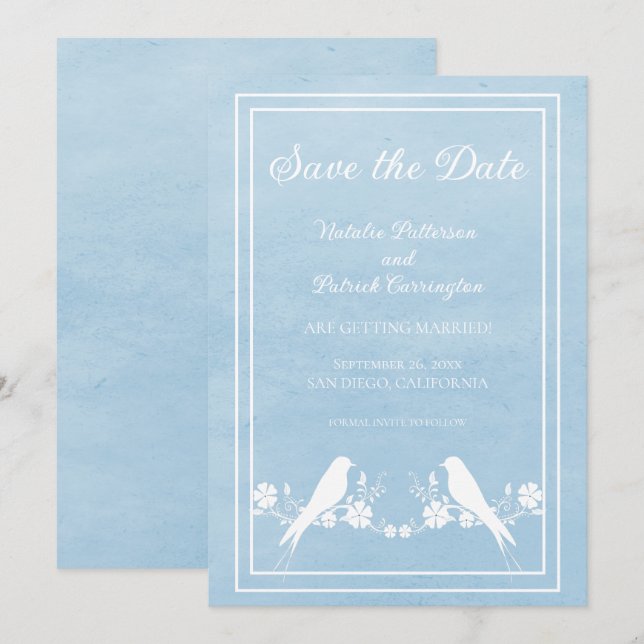 Invitación de Ahorro de Fecha Floral de Lovebird A (Anverso / Reverso)