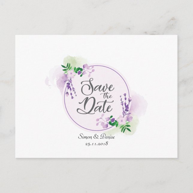 Invitación de ahorro de fecha floral lavanda (Anverso)