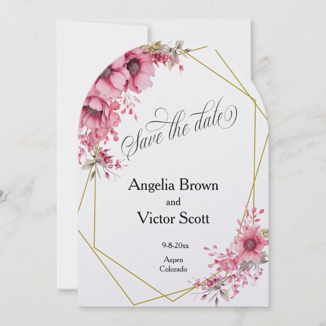 Invitación de ahorro de fecha floral rosa (Anverso)