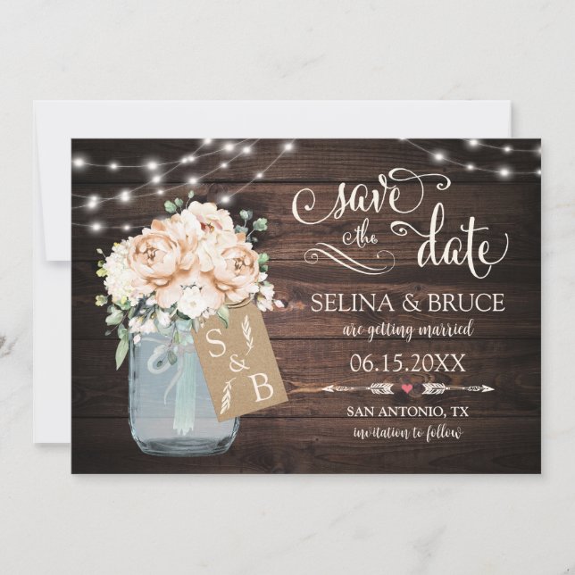 Invitación de Ahorro de Fecha Floral Rústica de Ma (Anverso)