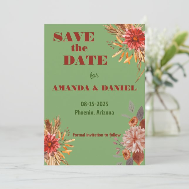 Invitación de Ahorro de Floral Rústica (Anverso de pie)