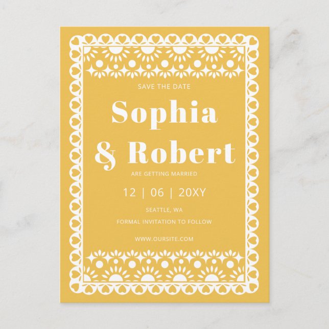 Invitación de Ahorro de Papel Picado Amarillo de F (Anverso)