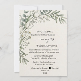Invitación de Ahorro de Tulipán Blanco con Verde O