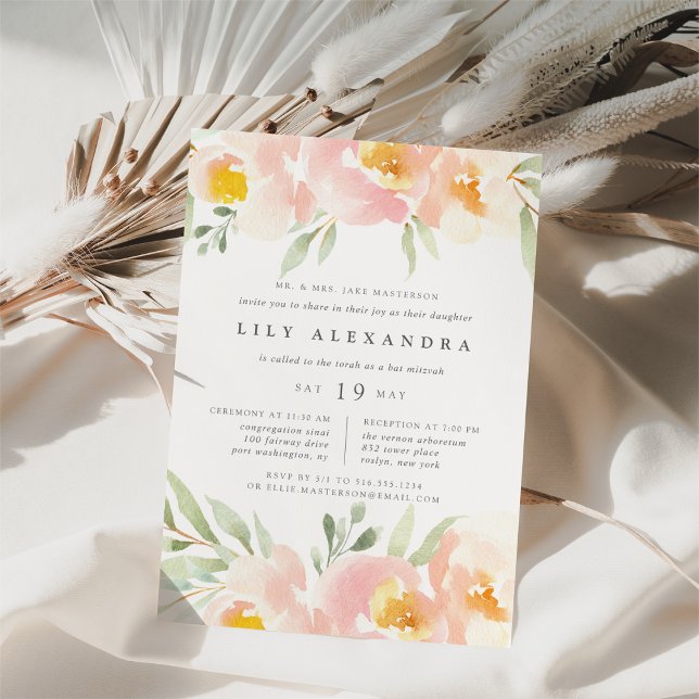 Invitación de Airy Floral Bat Mitzvah (Subido por el creador)