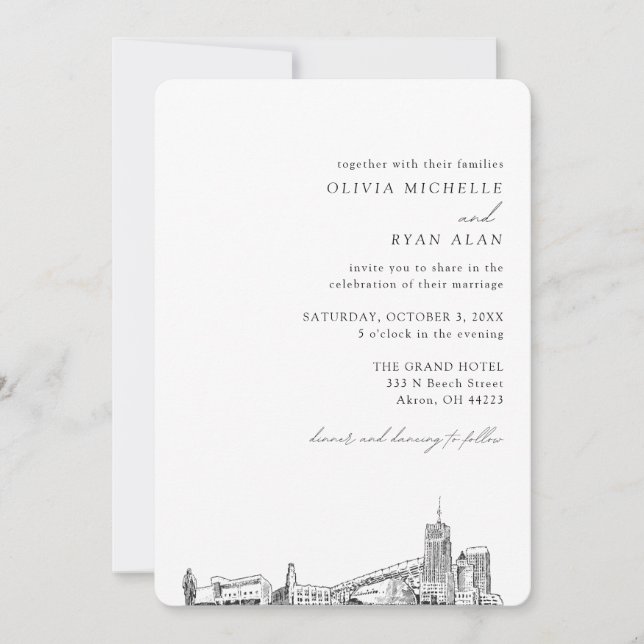 Invitación de Akron Boda Elegant Skyline (Anverso)