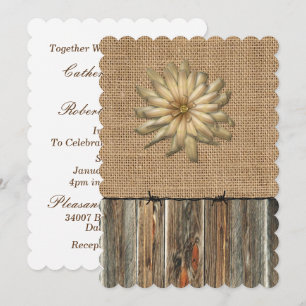Invitación de alambre y flor de barnwood Burlap