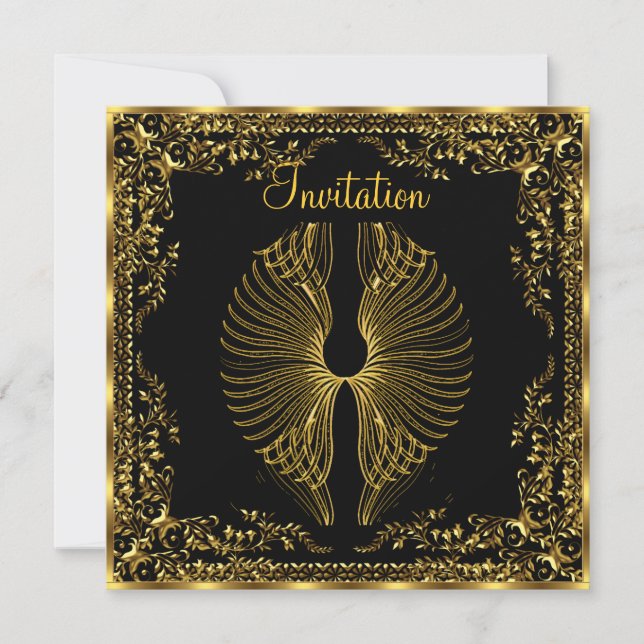 Invitación de alas doradas elegante popular (Anverso)