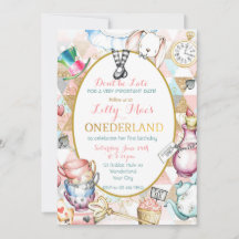 Invitación de Alice In Wonderland, Primer Cumpleañ