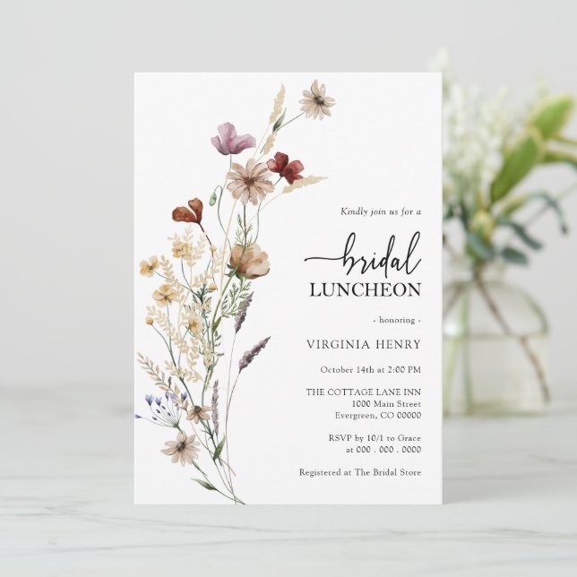 Invitación de Almuerzo Floral de Boda (Anverso de pie)