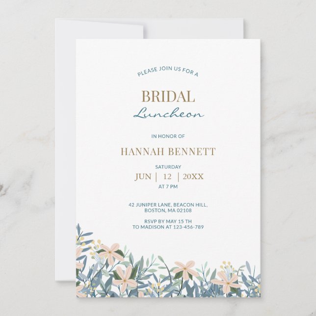 Invitación de almuerzo nupcial con flores silvestr (Anverso)
