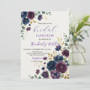 Invitación de almuerzo nupcial floral púrpura