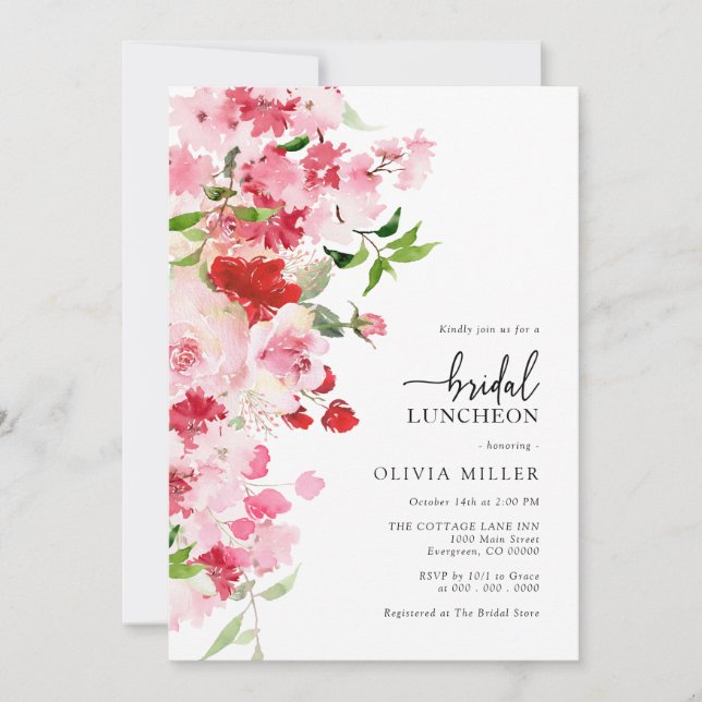 Invitación de almuerzo nupcial rosa (Anverso)