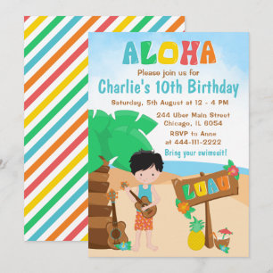 Invitación de Aloha Luau Beach Birthday Black Hair