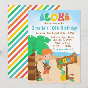 Invitación de Aloha Luau Beach Birthday Red Hair B