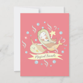 Invitación de amigos de sirena adorable y narval