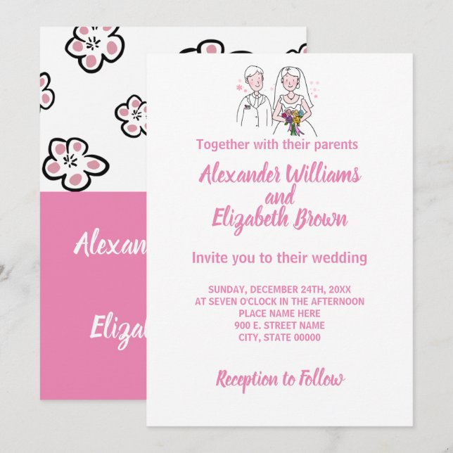 Invitación de amor rosa de Moda de país boda (Anverso / Reverso)