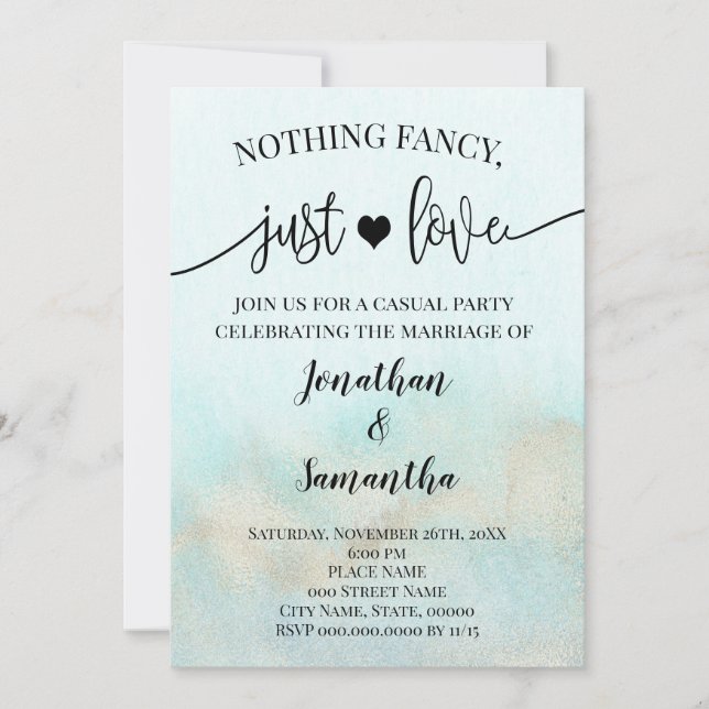 Invitación de amor simple con dorado y turquesa (Anverso)