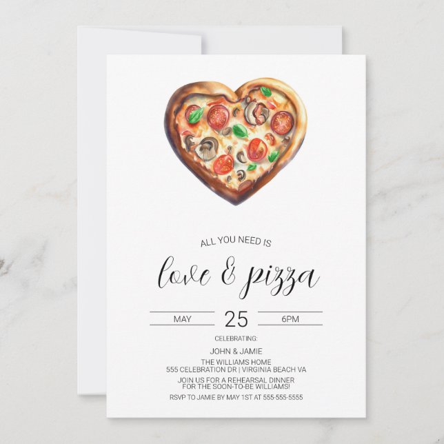 Invitación de amor y pizza, ducha de compromiso (Anverso)