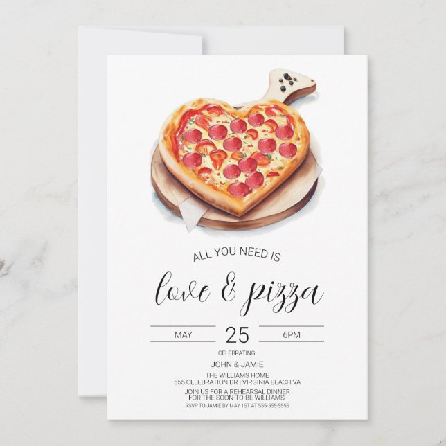Invitación de amor y pizza, ducha de parejas compr (Anverso)