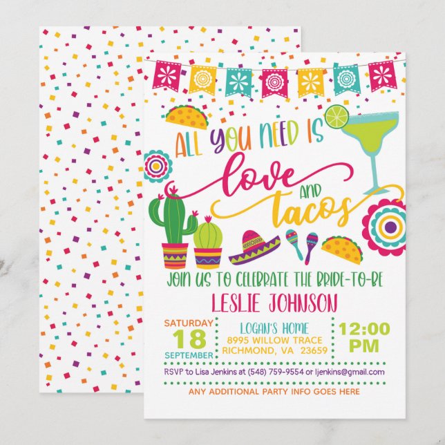 Invitación de Amor y Tacos - Despedida de Soltera  (Anverso / Reverso)