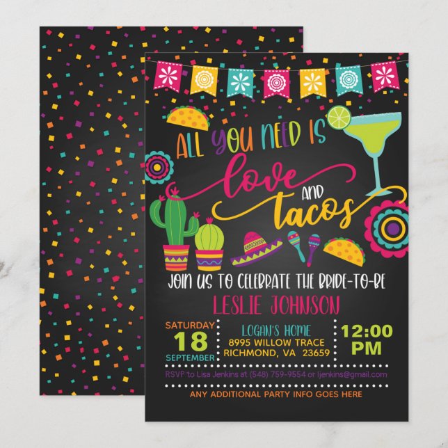 Invitación de Amor y Tacos - Despedida de Soltera  (Anverso / Reverso)
