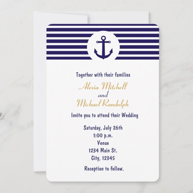Invitación de Ancla Náutica a Rayas Azules (Anverso)