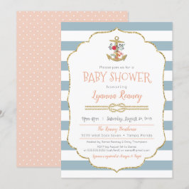 Invitación de anclaje floral de Baby Shower náutic