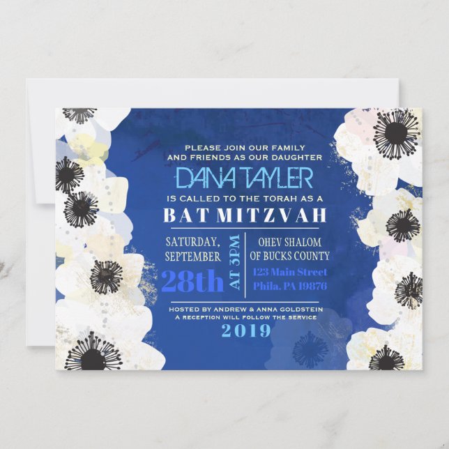 Invitación de Anemone Flowers Bat Mitzvah (Anverso)